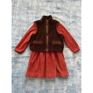 Vintage Lago & Rosie's Red Orange Dress With Matching Brown Vest Large
